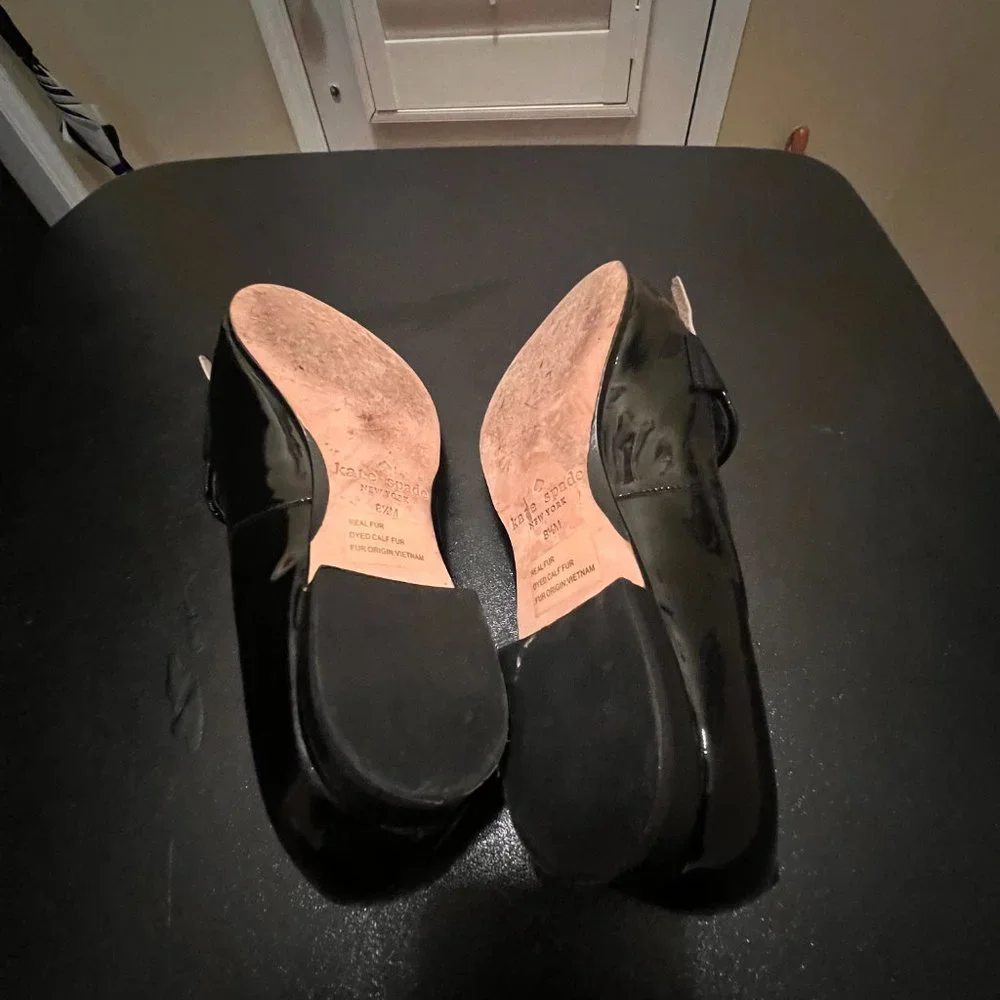 Kate Spade size 8.5  Cayle leopard print fringe patent leather flats